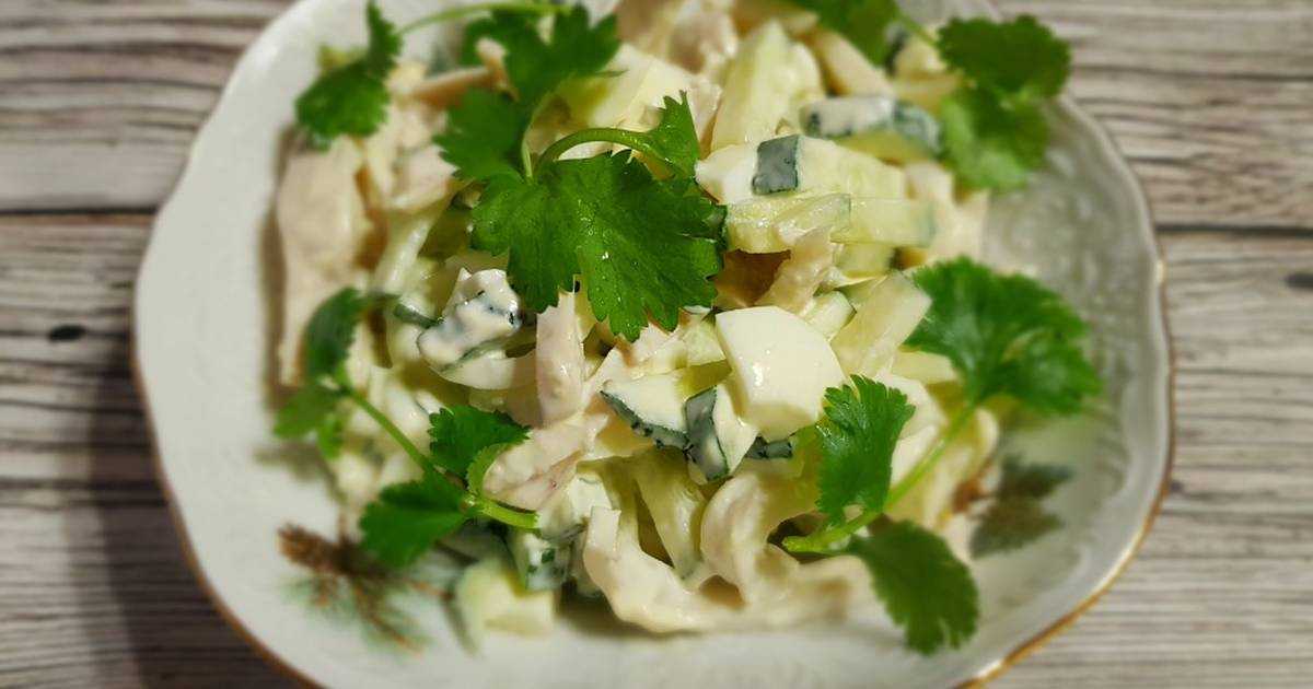Салат с кальмаром сыром яйцом и огурцом