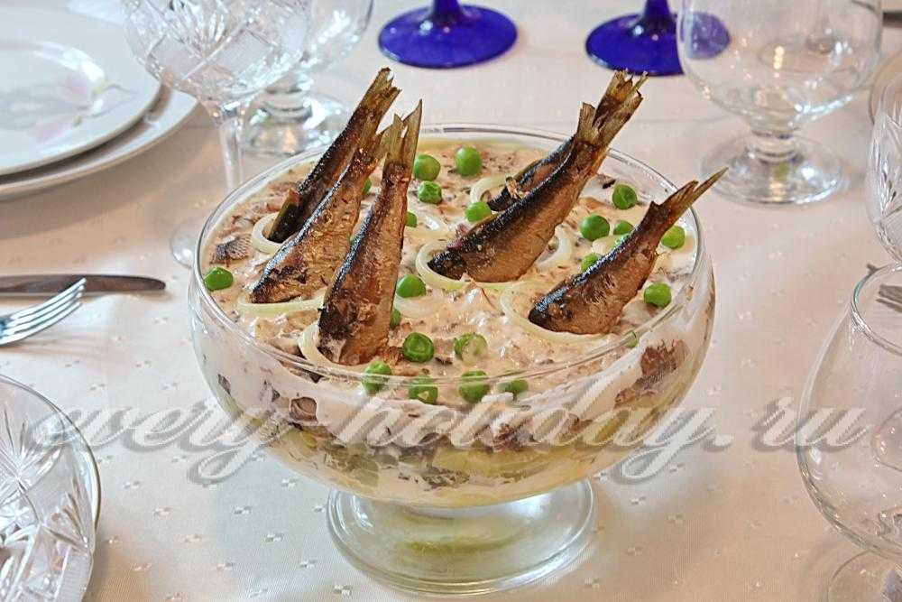 Салат со шпротами “рыбки в пруду” рецепт с фото, очень вкусный