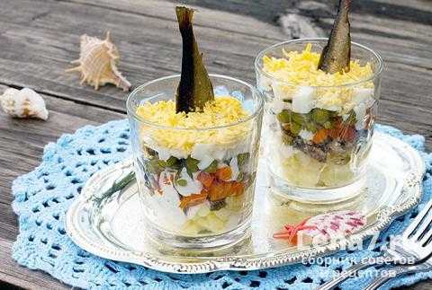 Салат рыбки в пруду со шпротами -  украсит любой праздничный стол: рецепт с фото и видео