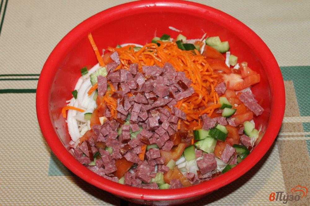 Салат с майонезом, сыром, помидорами и колбасой гусарский рецепт с фото пошагово - 1000.menu