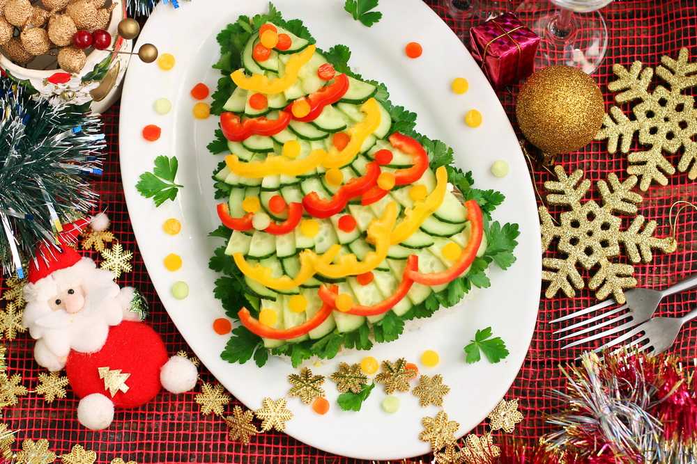 Новогодний салат «елочка» — рецепт с курицей, черносливом, киви