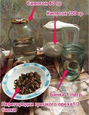 Как приготовить настойку на перегородках грецкого ореха на самогоне в домашних условиях