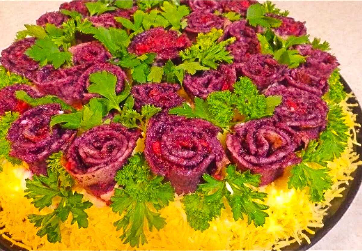 Как приготовить салат букет роз блины с курицей, грибы и корейская морковь: поиск по ингредиентам, советы, отзывы, пошаговые фото, подсчет калорий, изменение порций, похожие рецепты