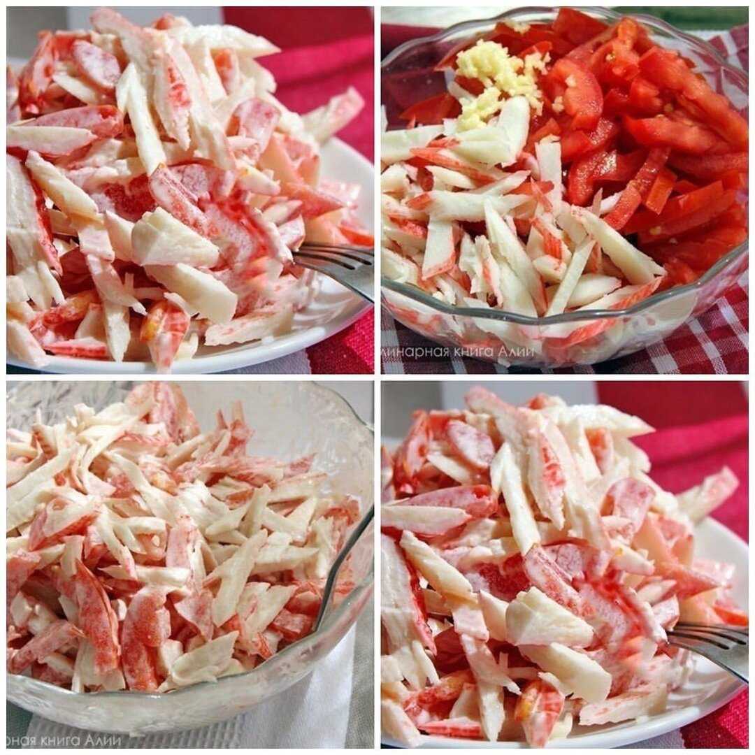 Салат из крабовых палочек с помидорами и чесноком и яйцом рецепт с фото