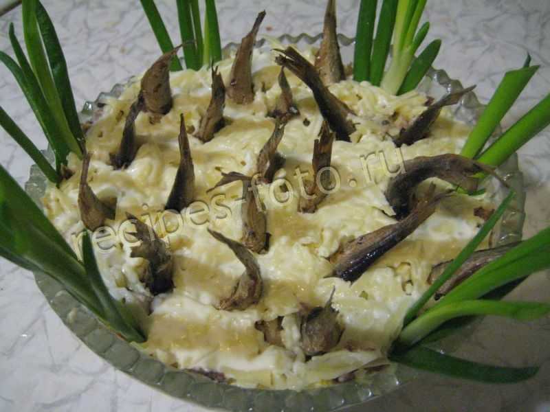 Салат «рыбки в пруду» со шпротами: рецепт с фото пошагово, особенности приготовления